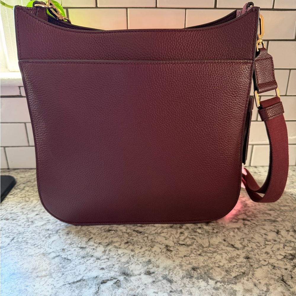 Tory Burch Thea Web Large Burgundy Leather Shoulder Crossbody Bag TRENDING COLOR - Picture 2 of 5